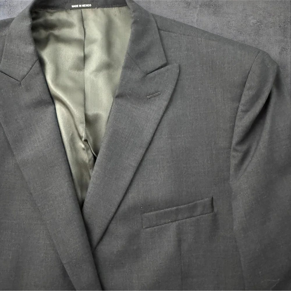 Claiborne Mens 50 Long Wool Blazer Charcoal Gray Two Button Sport Coat 50L